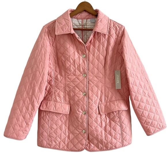 New Chicos Quilted Barn Jacket Sz 2 L Pink Chore Country Heritage Preppy - Picture 3 of 16